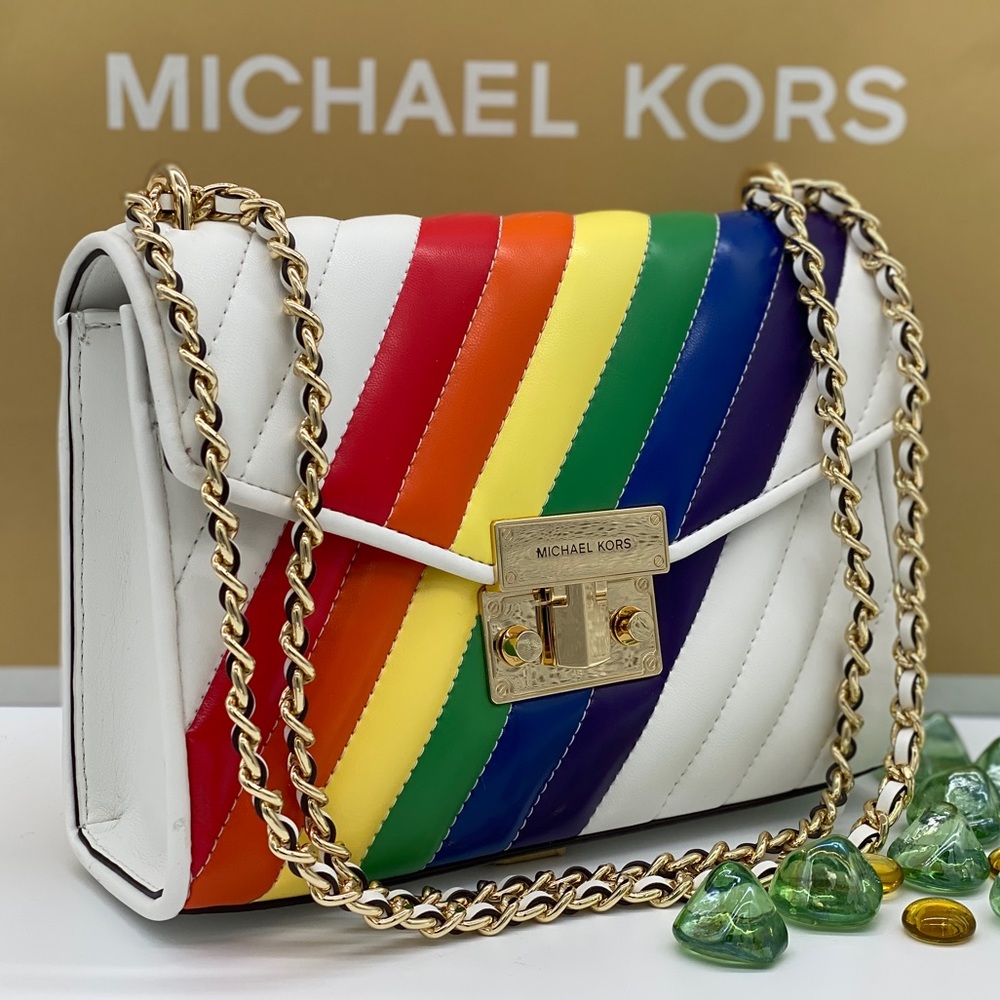 MICHAEL KORS ROSE MEDIUM FLAP SHOULDER RAINBOW